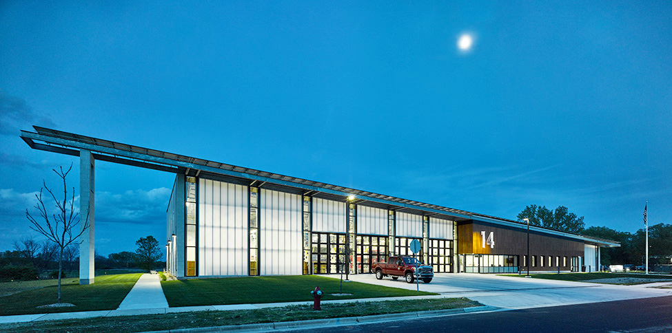 External Polycarbonate Facade Wall Daylighting creating Illuminated exteriors as shown with this Fire Station