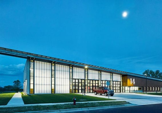 External Polycarbonate Facade Wall Daylighting creating Illuminated exteriors as shown with this Fire Station
